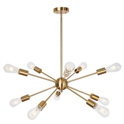 Lucidce Sputnik Chandeliers 10 Light Brushed Brass Fixture Modern Pendant Light Gold Industrial  ...