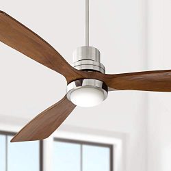 52″ Casa Delta-Wing Mission Ceiling Fan with Light LED Brushed Nickel Walnut Wood for Livi ...
