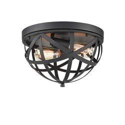 CLAXY Industrial Flush Mount Ceiling Light Black Dome Cage Light Fixture