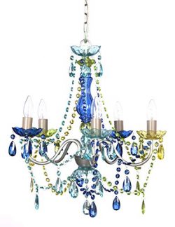 The Original Gypsy Color 5 Light Medium Blue Green Chandelier H21″ W19″, Silver Meta ...