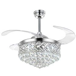 Moooni Retractable Ceiling Fans with Lights and Remote Invisible Fan Foldable Chandelier Fan Noi ...