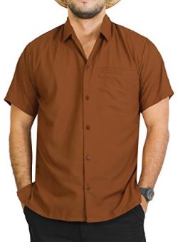 LA LEELA Men’s Relaxed Hawaiian Shirt Big and Tall Button Up Shirt XL Brown_W880