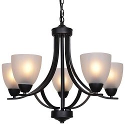 VINLUZ 5 Light Shaded Contemporary Chandeliers with Alabaster Glass Black Rustic Light Fixtures  ...