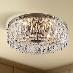 Antique Silver French Empire Crystal Semi Flush Mount Chandelier Lighting LED Ceiling Light Fixt ...