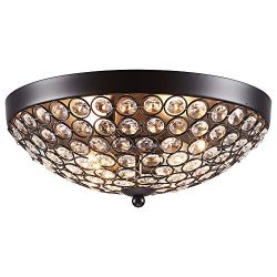 COTULIN European 2 Lights Bowl Shape Flush Mount Chrome Finish Modern Crystal Chandelier Ceiling ...