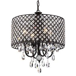 Edvivi Marya 4-Lights Antique Black Round Beaded Drum Shade Crystal Chandelier Ceiling Fixture | ...