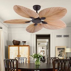 Andersonlight Palm 52-Inch Tropical Ceiling Fan, Five Palm Leaf Blades, Damp Rated, Bronze