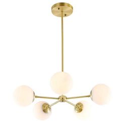 Light Society Grammercy 5-Light Chandelier Pendant, Brushed Brass with White Frosted Globes, Cla ...