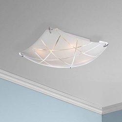 Lattice Modern Flush Mount Ceiling Light Fixture Chrome 16 1/2″ Wide Square Frosted Glass  ...