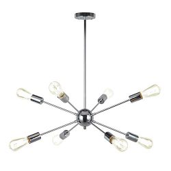 VINLUZ 8-Light Sputnik Chandelier Chrome Ceiling Light Industrial Pendant Lights Modern Chandeli ...
