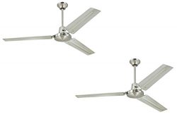 Ciata Lighting Industrial 56-Inch Three-Blade Indoor Ceiling Fan, Brushed Nickel with Brushed Ni ...