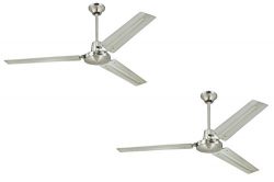 Ciata Lighting Industrial 56-Inch Three-Blade Indoor Ceiling Fan, Brushed Nickel with Brushed Ni ...