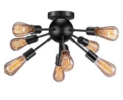 Vintage Semi Flush Mount Ceiling Light with 8 UL Sockets, Elibbren E26 Base Modern Antique Black ...