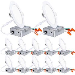 Hykolity 6 Inch LED Recessed Lighting with Junction Box, Smooth Trim, 12 Pack, 12W= 100W, 5000K  ...