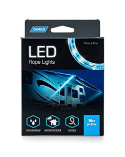 Camco LED 16′ Blue and White Rope Camper Interior and Exterior Lighting for Special Occasi ...