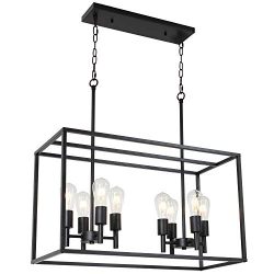 VINLUZ 8 Light Farmhouse Island Pendant Hanging Lighting Black Kitchen Light Fixture for Dining  ...