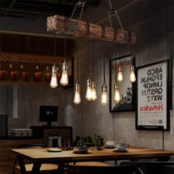 10-Lights Chandelier Wooden Retro Rustic Pendant Light – Industrial Suspension Light line  ...