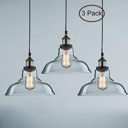CLAXY Ecopower Industrial Pendant Lighting Glass Kitchen Island Hanging Lights-3 Pack