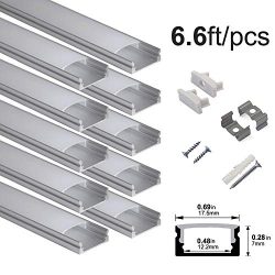 hunhun 10-Pack 6.6ft/ 2Meter U Shape LED Aluminum Channel System with Milky Cover, End Caps and  ...