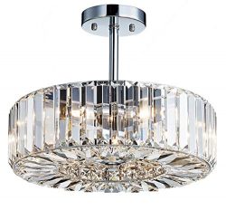 Saint Mossi Modern Crystal Semi Flush Mount Chandelier Lighting Close to Ceiling Lights Clear Cr ...