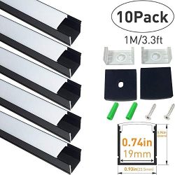 LightingWill Spot Free U Shape LED Aluminum Channel 10-Pack 3.3ft/1M 24x24mm Anodized Black Trac ...