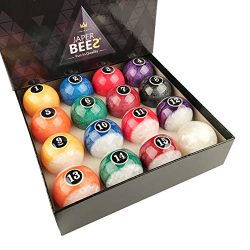 JaperBees Billiard Ball Pool Ball Set-Pearl Look Resin Ball, Complete 16balls, 4.3OZ(1/4 Lighter ...