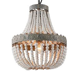 Newrays Wood Bead Chandelier Pendant Gray White Finishing Retro Vintage Antique Rustic Kitchen C ...