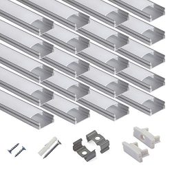 hunhun 20-Pack 3.3ft/1Meter U Shape LED Aluminum Channel System with Milky Cover, End Caps and M ...