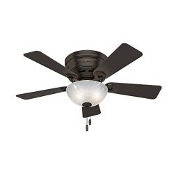 Hunter Indoor Low Profile Ceiling Fan with light and pull chain control – Haskell 42 inch, ...