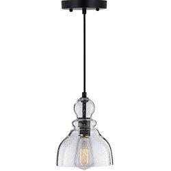 Lampundit Industrial Mini Pendant Lighting with Handblown Clear Seeded Glass Shade, Adjustable E ...