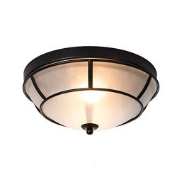 ENGELCH 2-Light Glass Black Finished Flush Mount Ceiling Light，Antique Ceiling Fixture for Bedr ...