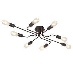 8-Lights Sputnik Chandelier Black Semi Flush Mount Ceiling Light Industrial Vintage Metal Art Pe ...