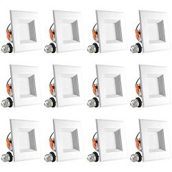 Luxrite 4 Inch Square LED Recessed Light, 10W (60W Equivalent), 3000K Soft White, 650LM, Dimmabl ...