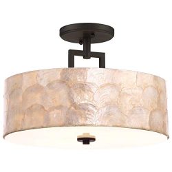 Kira Home Cove 15″ 3-Light Semi Flush Mount Ceiling Light, Seashell Shade + Glass Diffuser ...