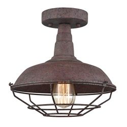 Dazhuan Rustic Semi-Flush Ceiling Lights Metal Barn Wire Cage in Rust Finish for Foyer Kitchen M ...