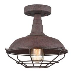 Dazhuan Rustic Semi-Flush Ceiling Lights Metal Barn Wire Cage in Rust Finish for Foyer Kitchen M ...