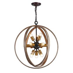 Saint Mossi Oaky Wood Painted Metal and Warm Brass Finish Orb Chandelier 12 Lights 24″ inc ...