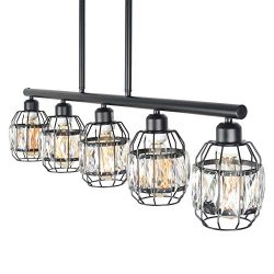 Baiwaiz Crystal Cage Pendant Lighting for Kitchen Island, Metal Black Industrial Pool Table Ligh ...