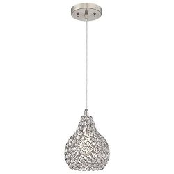 Westinghouse Lighting 6103700 One-Light Indoor Mini Pendant, Brushed Nickel Finish Crystal Jewel ...