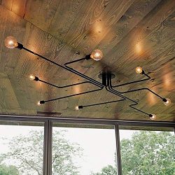 Industrial Edison 8 Lights Semi Flush Ceiling Light Vintage Wrought Iron Large Black Chandelier  ...