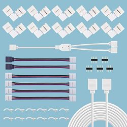 5050 4 Pin Led Strip Connector Kit, 10mm RGB LED Connector Includes 10x L Shape Connectors, 6.56 ...