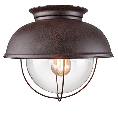 LALUZ Rustic Flush Mount Lighting Distressed Close to Ceiling Light Fixtures, Bronze Finish, 13 ...