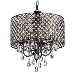 Edvivi Marya 4-Lights Antique Copper Round Crystal Chandelier Ceiling Fixture | Beaded Drum Shad ...