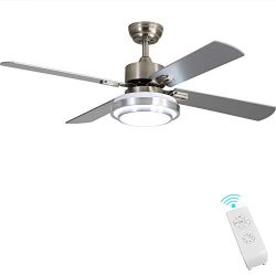 Brushed Nickel Ceiling Fan Light Fixtures – FINXIN Remote LED 48 Ceiling Fans For Bedroom, ...