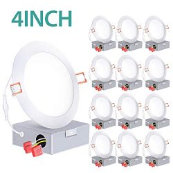 12 Pack 4 Inch Slim LED Recessed Lighting with Junction Box, 60W Eqv. ETL and Energy Star, 650 L ...