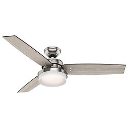 Hunter Indoor Ceiling Fan with LED Light and remote control – Sentinel 52 inch, Brushed Ni ...