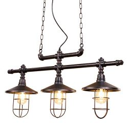 Lika 3-Light Pendant Light 40” Barn Farmhouse Industrial Bronze Black Kitchen Island Light ...