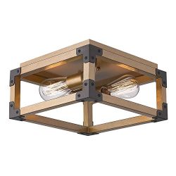 Zeyu 2-Light Ceiling Light Fixture Flush Mount, Modern Close to Ceiling Lights in Antique Gold F ...