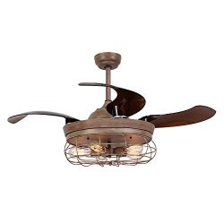 Parrot Uncle Ceiling Fan with Light 46 Inch Industrial Ceiling Fan Retractable Blades Vintage Ca ...