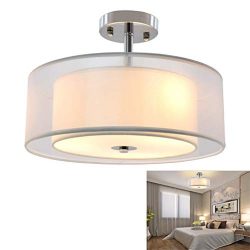 DLLT 3-Lights Industrial Semi Flush Mount Light Fixture, Vintage Double Drum Pendant Close to Ce ...